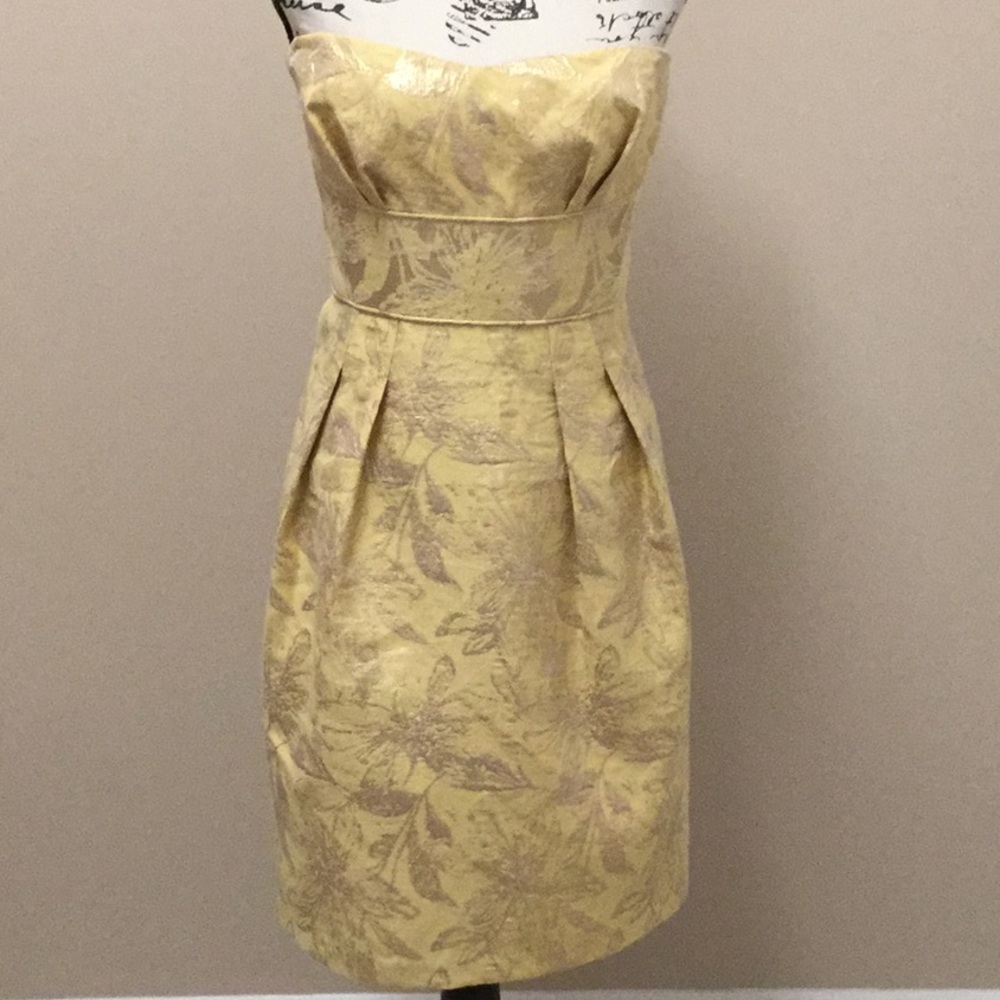 BCBGMaxazria yellow and gold strapless dress